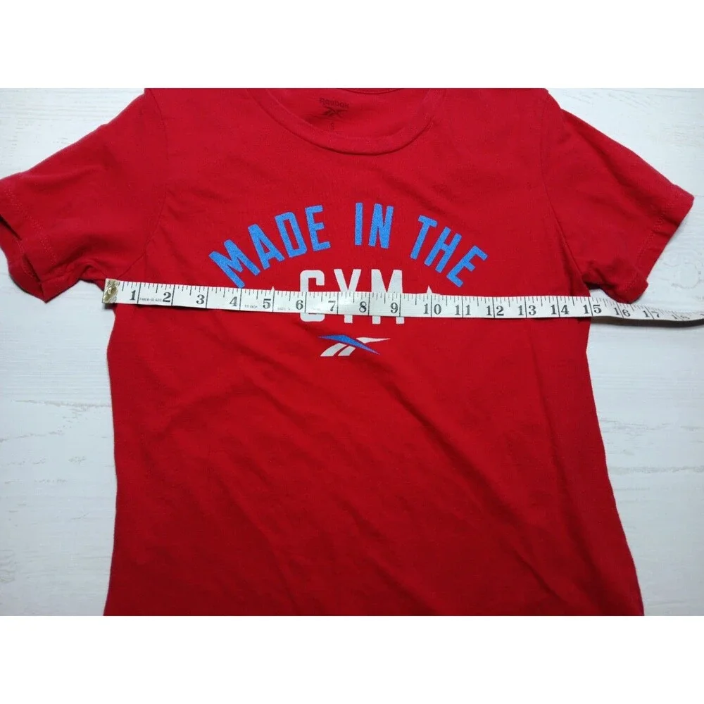Reebok T-Shirt Womens Red Made In The Gym Short Sleeve USA Logo Top Size Small